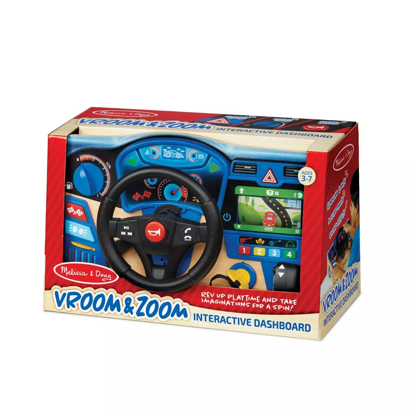 Melissa & Doug Vroom & Zoom Pretend Driving - Interactive Wooden Dashboard Pretend Play Driving Toy