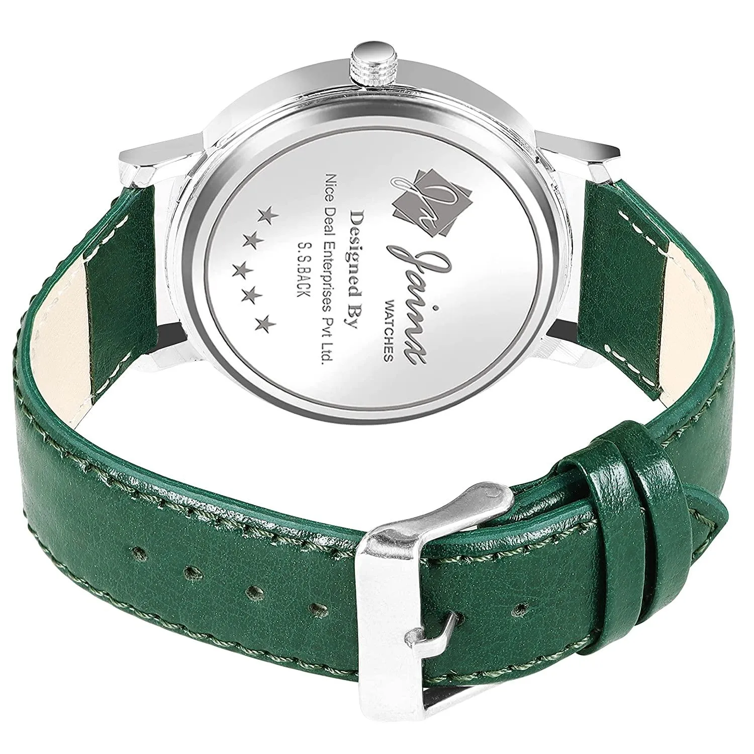 Men's Green Leather Strap Analogue Watch - Jainx JM7143