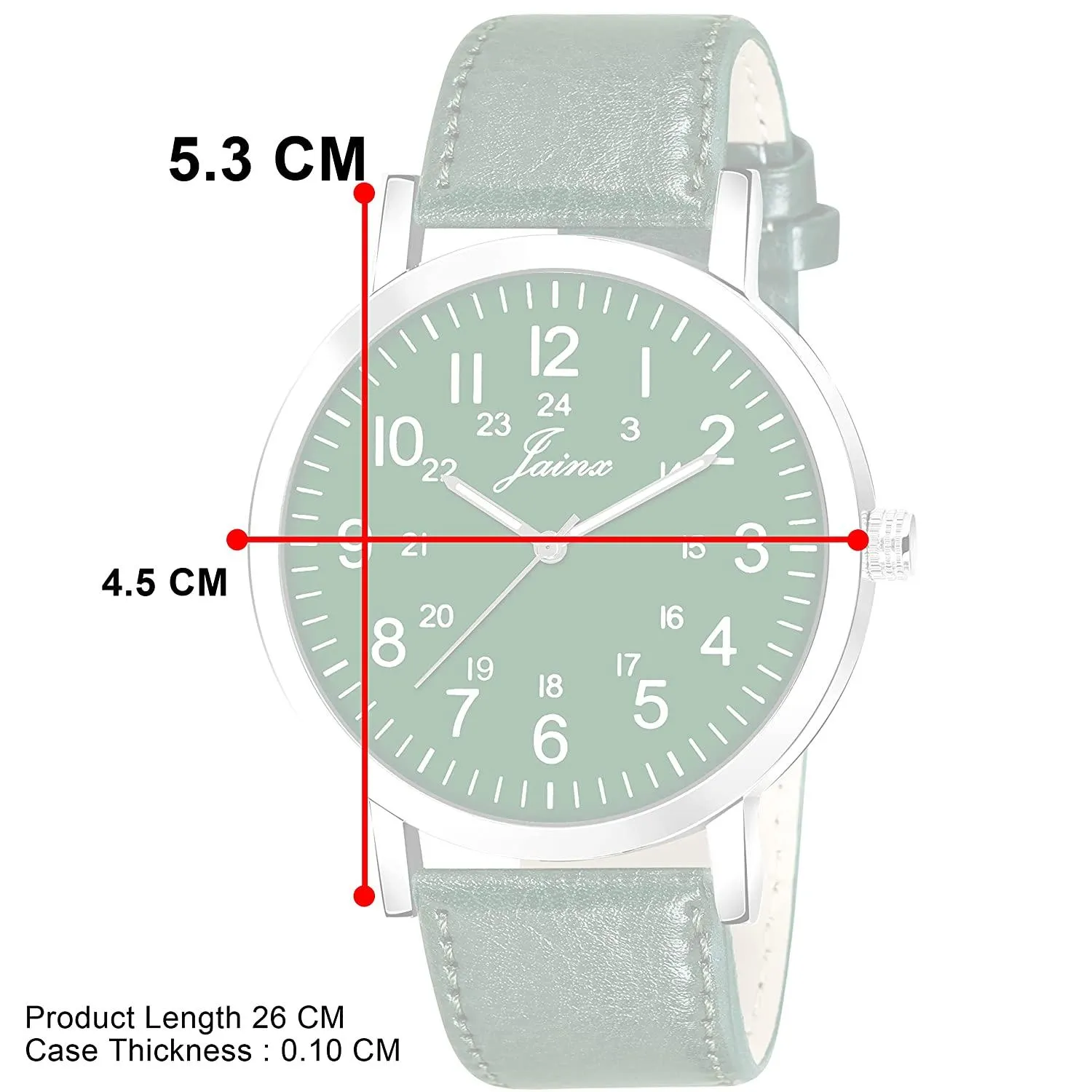 Men's Green Leather Strap Analogue Watch - Jainx JM7143