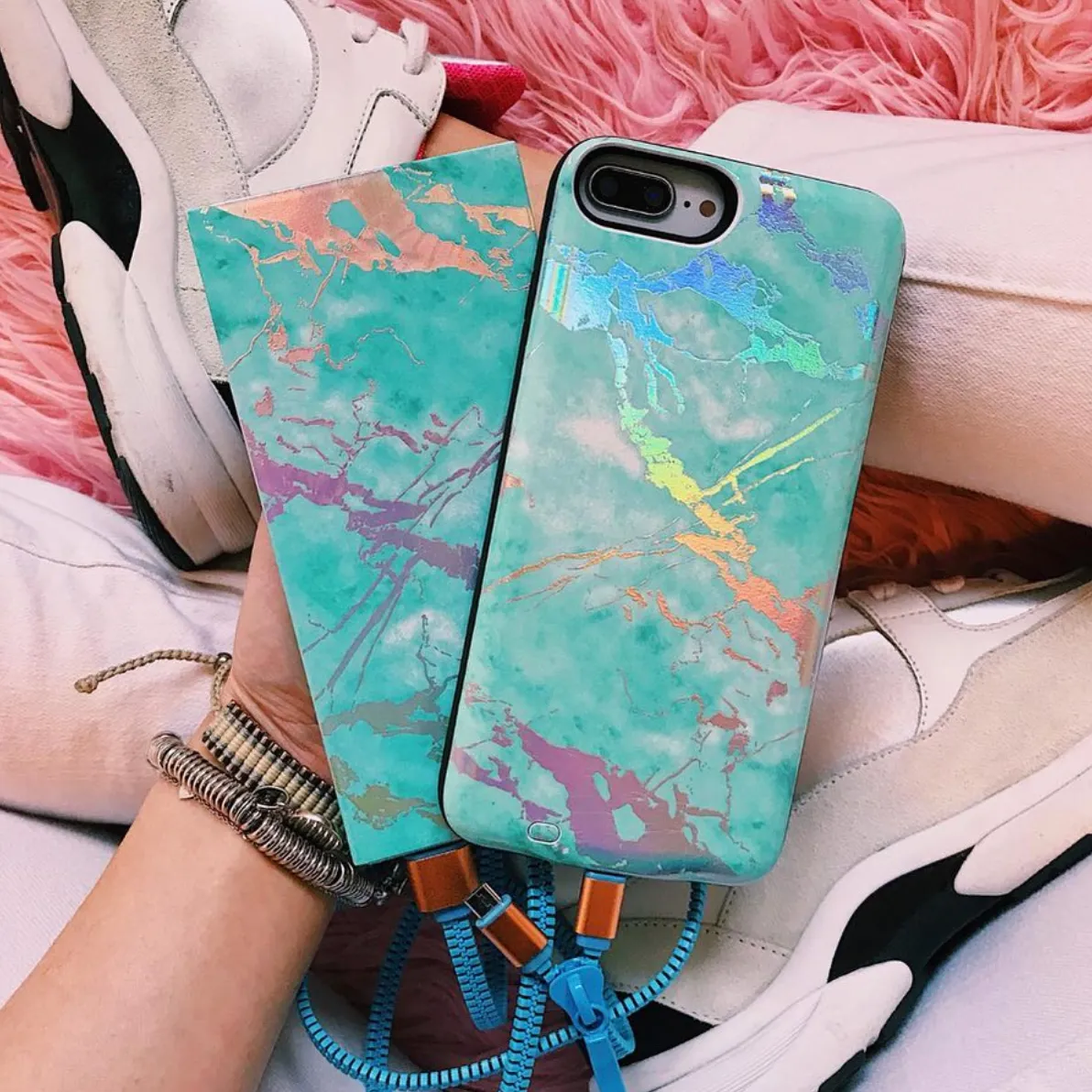 Mint Holo Marble Power Bank Charger