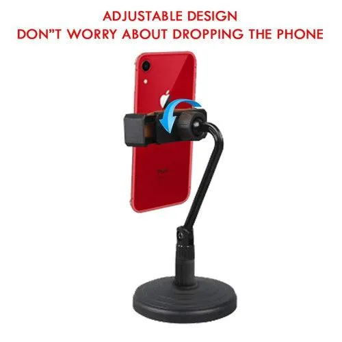 Mobile Phone Stand, Angle Adjustable Cell Phone Holder Gooseneck Flexible Arm Universal Phone Stand for Desk, Plastic Desktop Mobile Phone Holder Compatible with 3.5"-6.5" Device (Black)