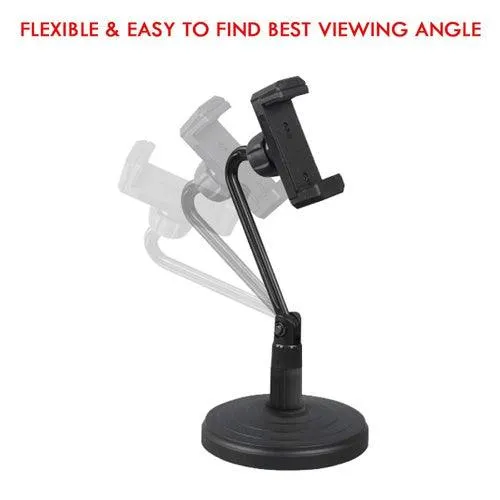 Mobile Phone Stand, Angle Adjustable Cell Phone Holder Gooseneck Flexible Arm Universal Phone Stand for Desk, Plastic Desktop Mobile Phone Holder Compatible with 3.5"-6.5" Device (Black)