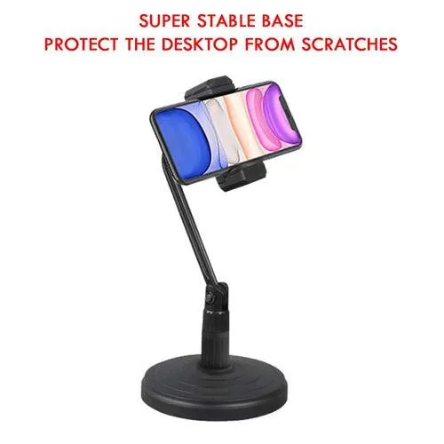 Mobile Phone Stand, Angle Adjustable Cell Phone Holder Gooseneck Flexible Arm Universal Phone Stand for Desk, Plastic Desktop Mobile Phone Holder Compatible with 3.5"-6.5" Device (Black)