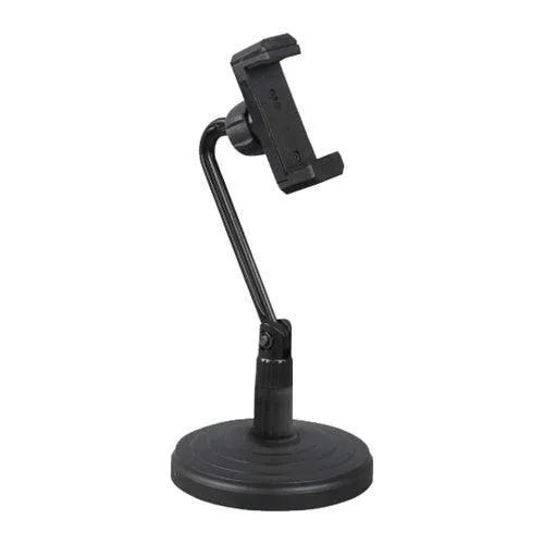 Mobile Phone Stand, Angle Adjustable Cell Phone Holder Gooseneck Flexible Arm Universal Phone Stand for Desk, Plastic Desktop Mobile Phone Holder Compatible with 3.5"-6.5" Device (Black)