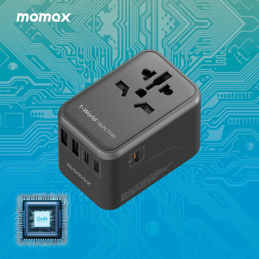 MOMAX 1-World PD 70W GaN 5-Port   AC Charger Universal Travel Adapter