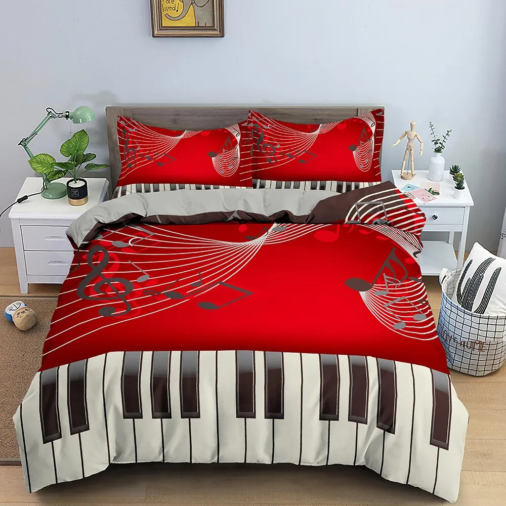 Music Bedding Set Piano Keyboard Music Note Duvet Cover Queen Size Bed Linen Comforter Microfiber Guitar Bedding Sets