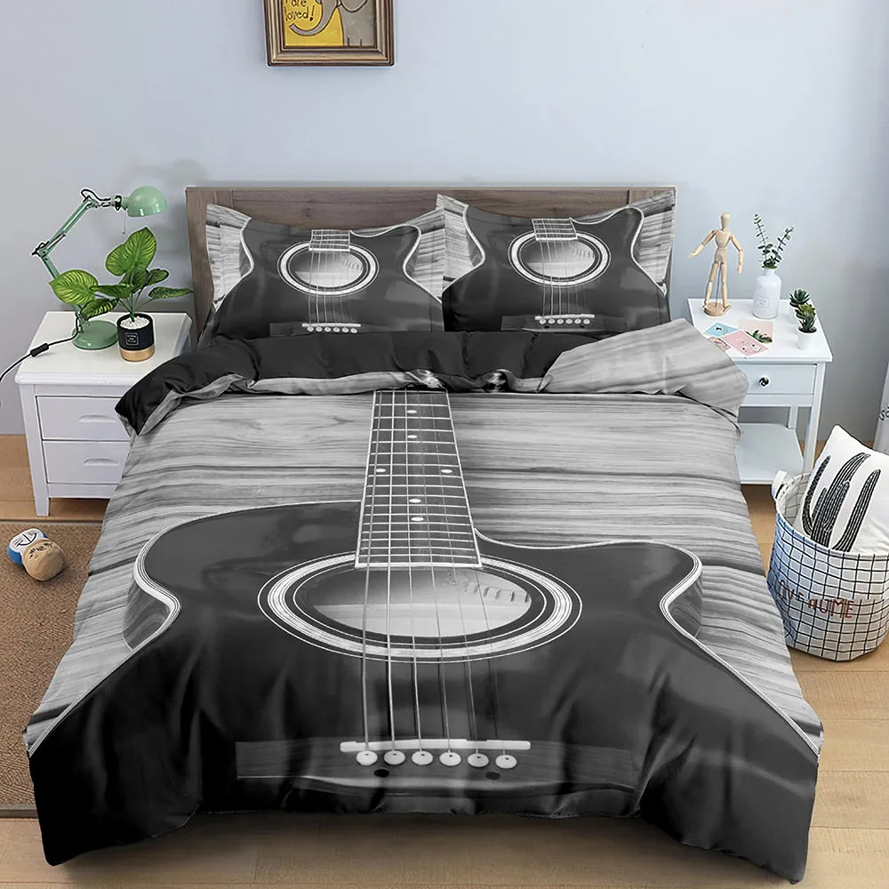 Music Bedding Set Piano Keyboard Music Note Duvet Cover Queen Size Bed Linen Comforter Microfiber Guitar Bedding Sets