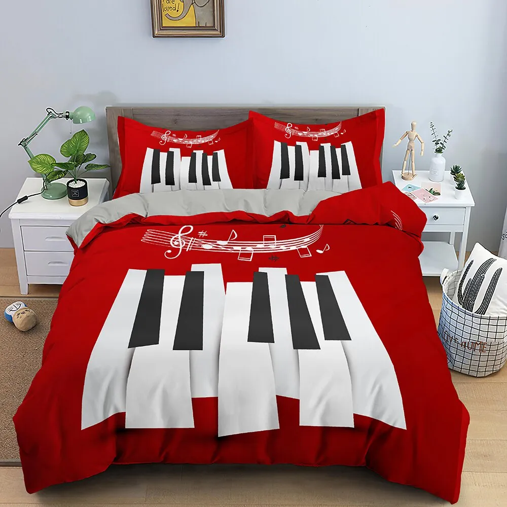 Music Bedding Set Piano Keyboard Music Note Duvet Cover Queen Size Bed Linen Comforter Microfiber Guitar Bedding Sets