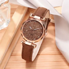 Natashahs Casual Women Romantic Starry Sky Wrist Watch bracelet Leather Rhinestone Designer Ladies Clock Simple Dress Gfit  Montre Femme