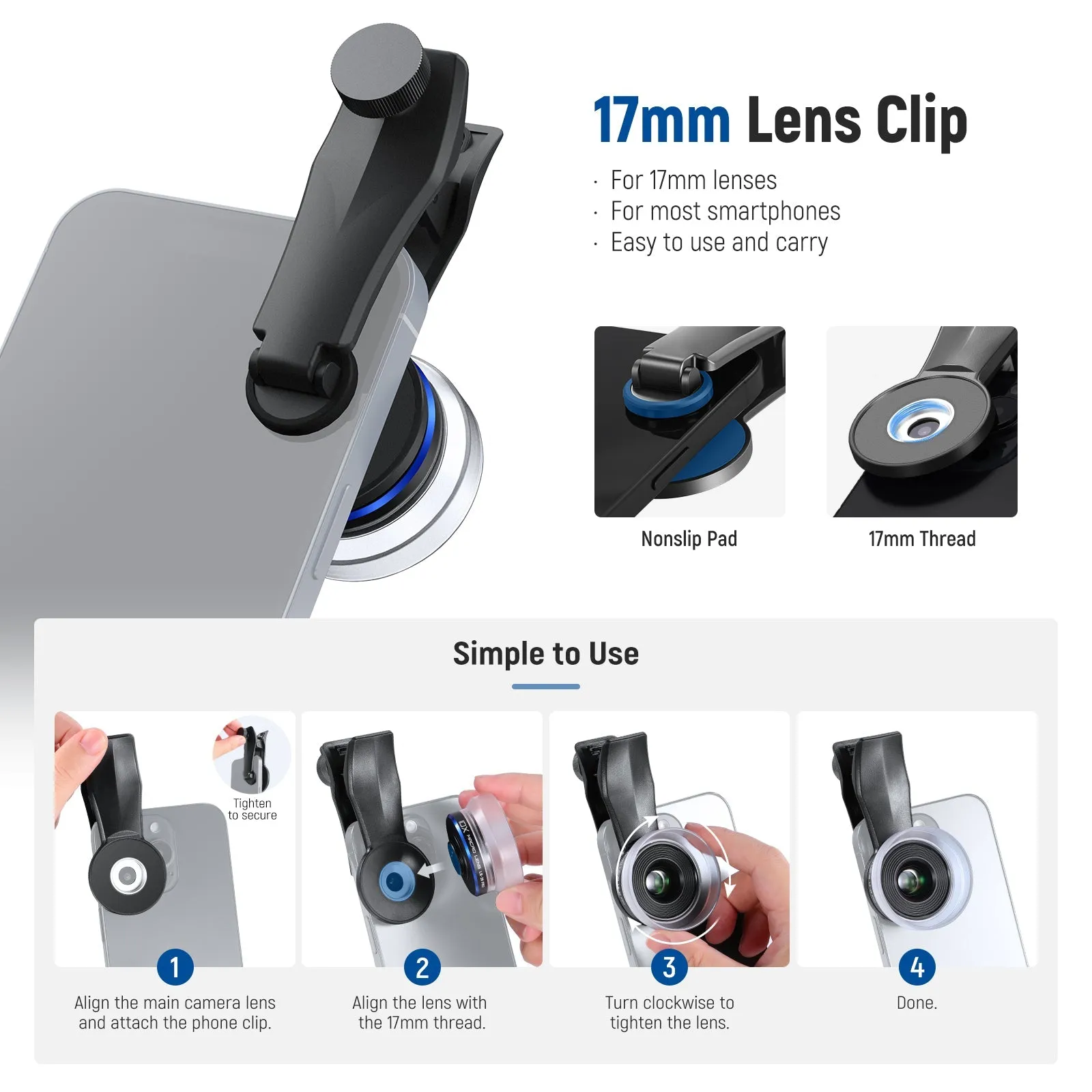 NEEWER LS-28 PRO 10X Macro Lens with 17mm Thread Phone Lens Clip & Diffuser For Smartphone