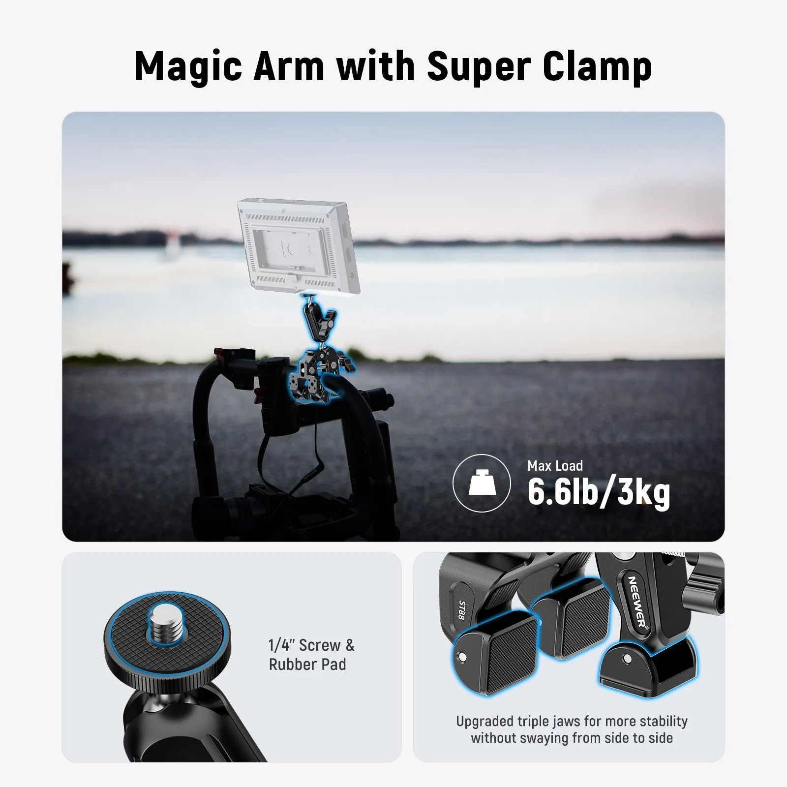 NEEWER ST88 Super Clamp with 3" Dual Ballhead Magic Arm