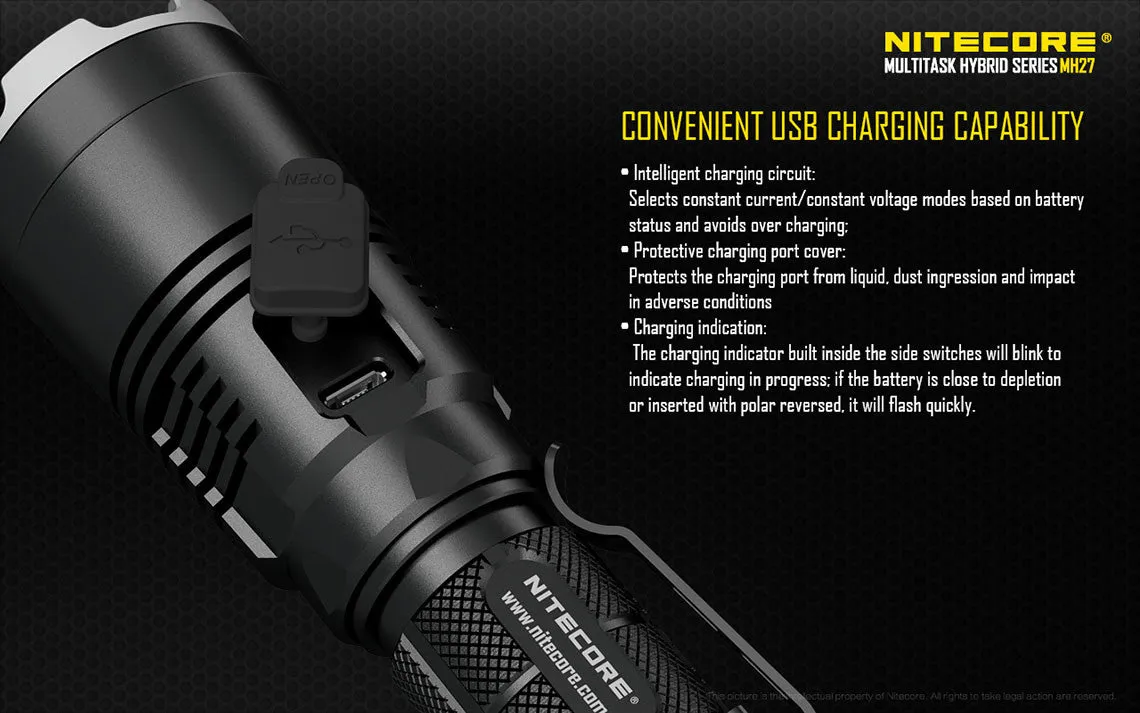 Nitecore MH27 RGB LED USB Flashlight XP-L HI Cree LED With Nitecore NL1823 18650 Lithium Battery