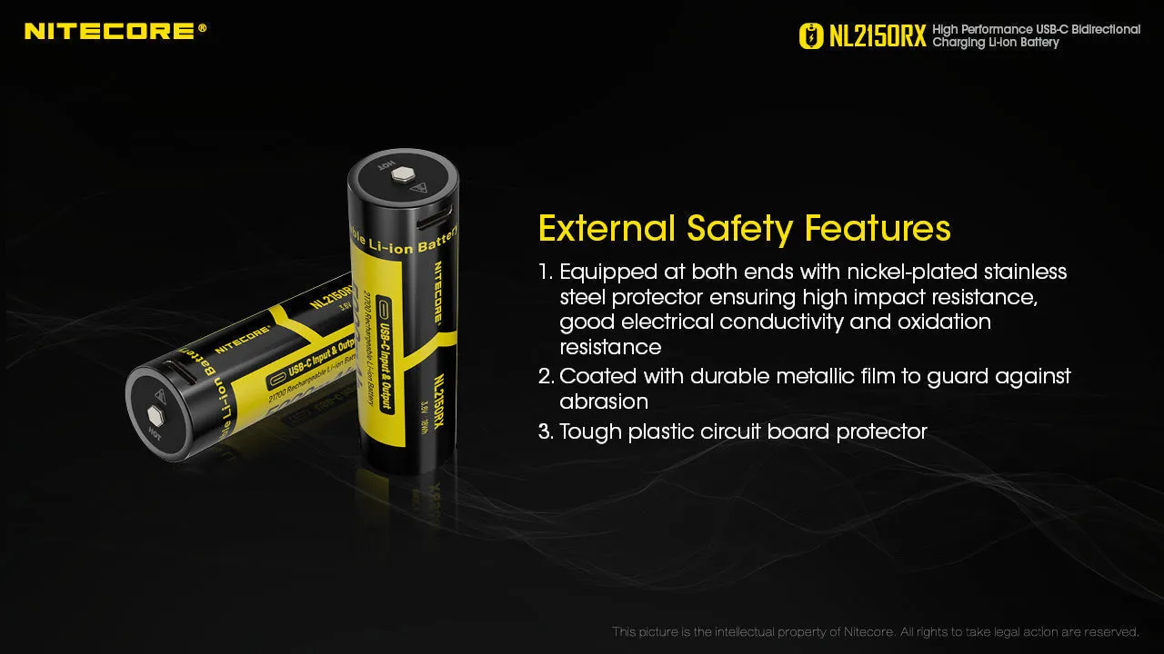 Nitecore NL2150RX 5000mAh USB-C Rechargeable 21700 Li-Ion Battery w/  Powerbank Function