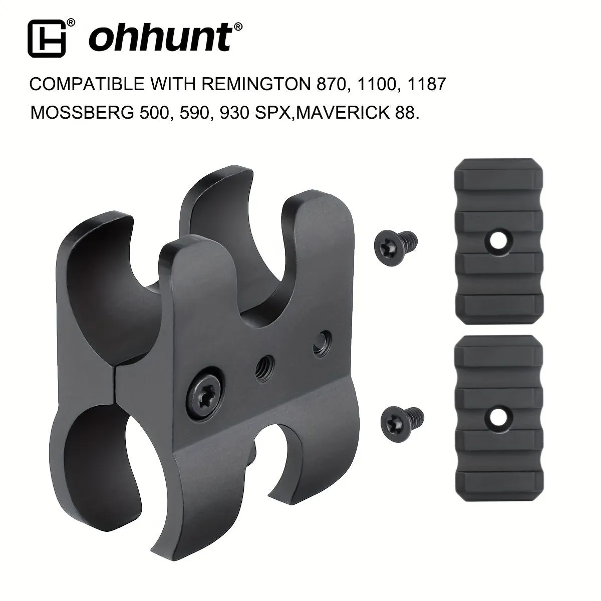 ohhunt® 12-Gauge Shotgun Barrel Clamp Magazine Tube Clamp with 2 Detachable Picatinny Rails