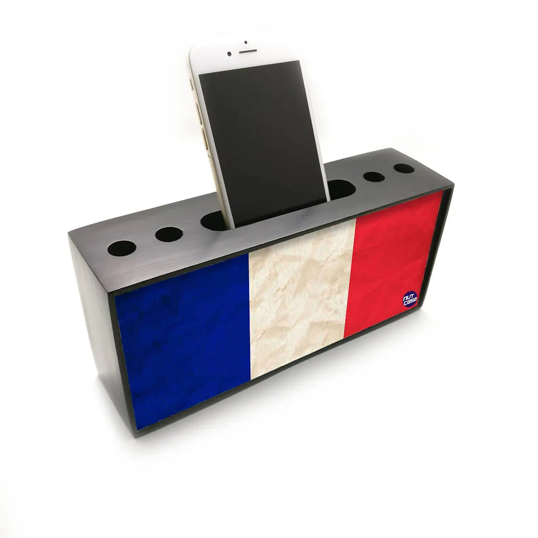 Pen Mobile Stand Holder Desk Organizer - French Vintage Distressed Flag