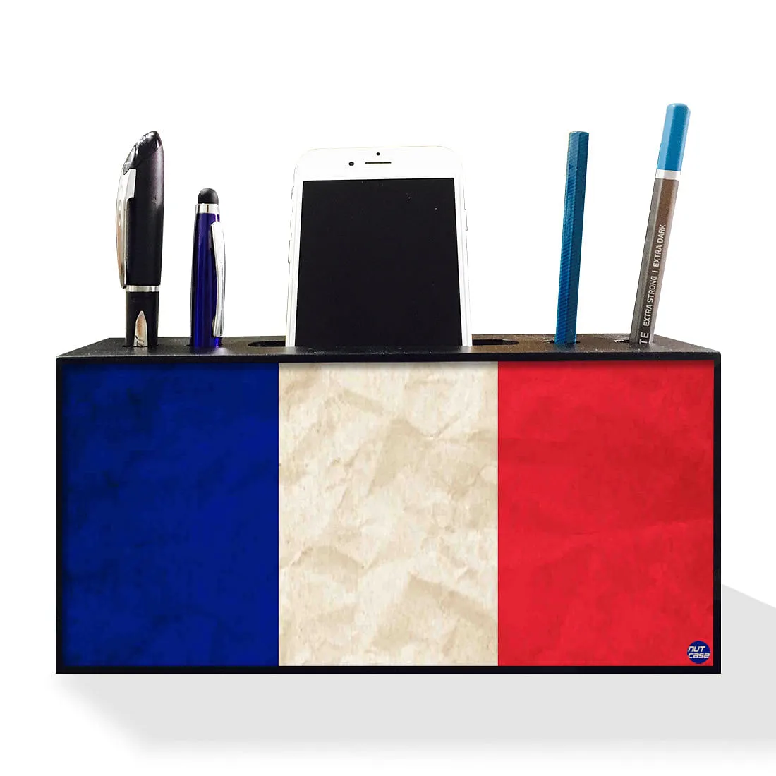 Pen Mobile Stand Holder Desk Organizer - French Vintage Distressed Flag