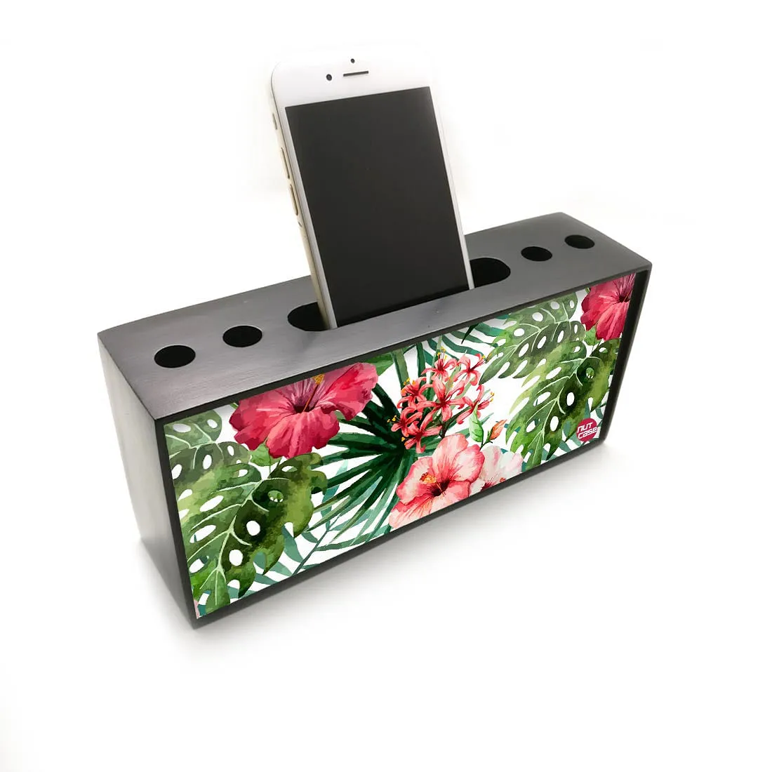 Pen Mobile Stand Holder Desk Organizer - Hibiscus Leaves