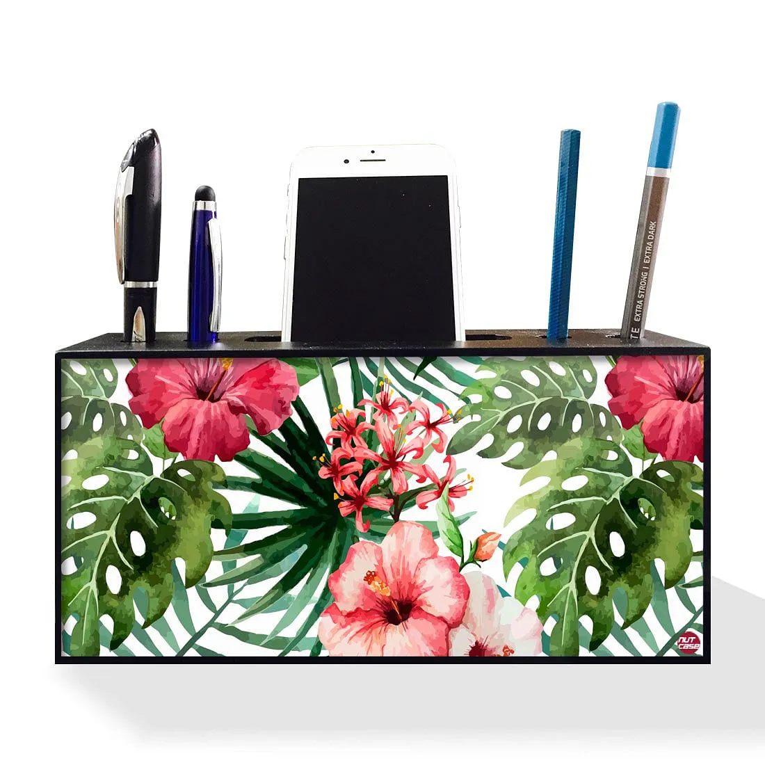 Pen Mobile Stand Holder Desk Organizer - Hibiscus Leaves