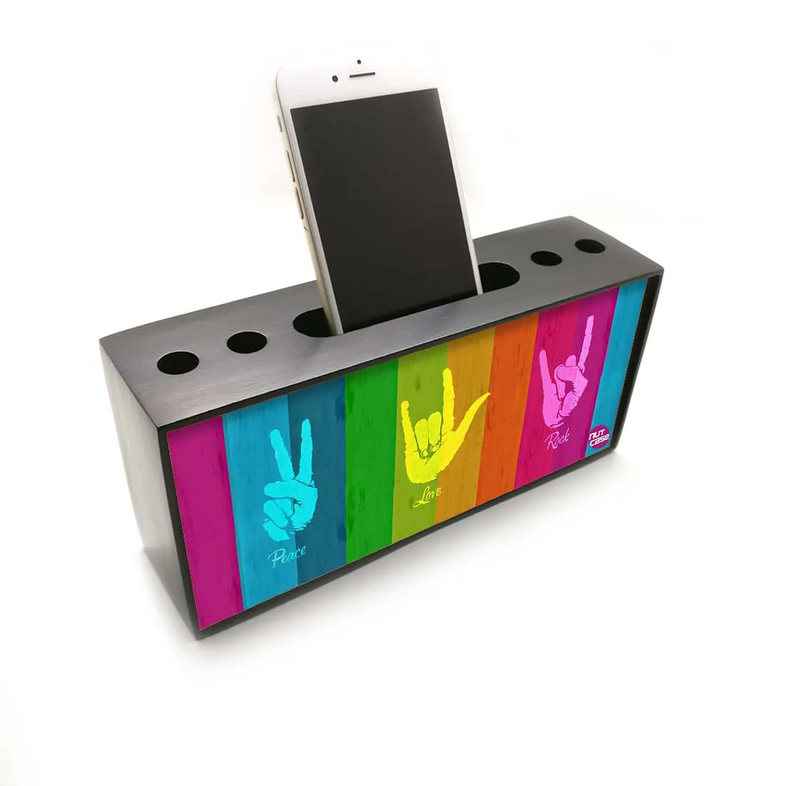 Pen Mobile Stand Holder Desk Organizer - Peace Love Rock