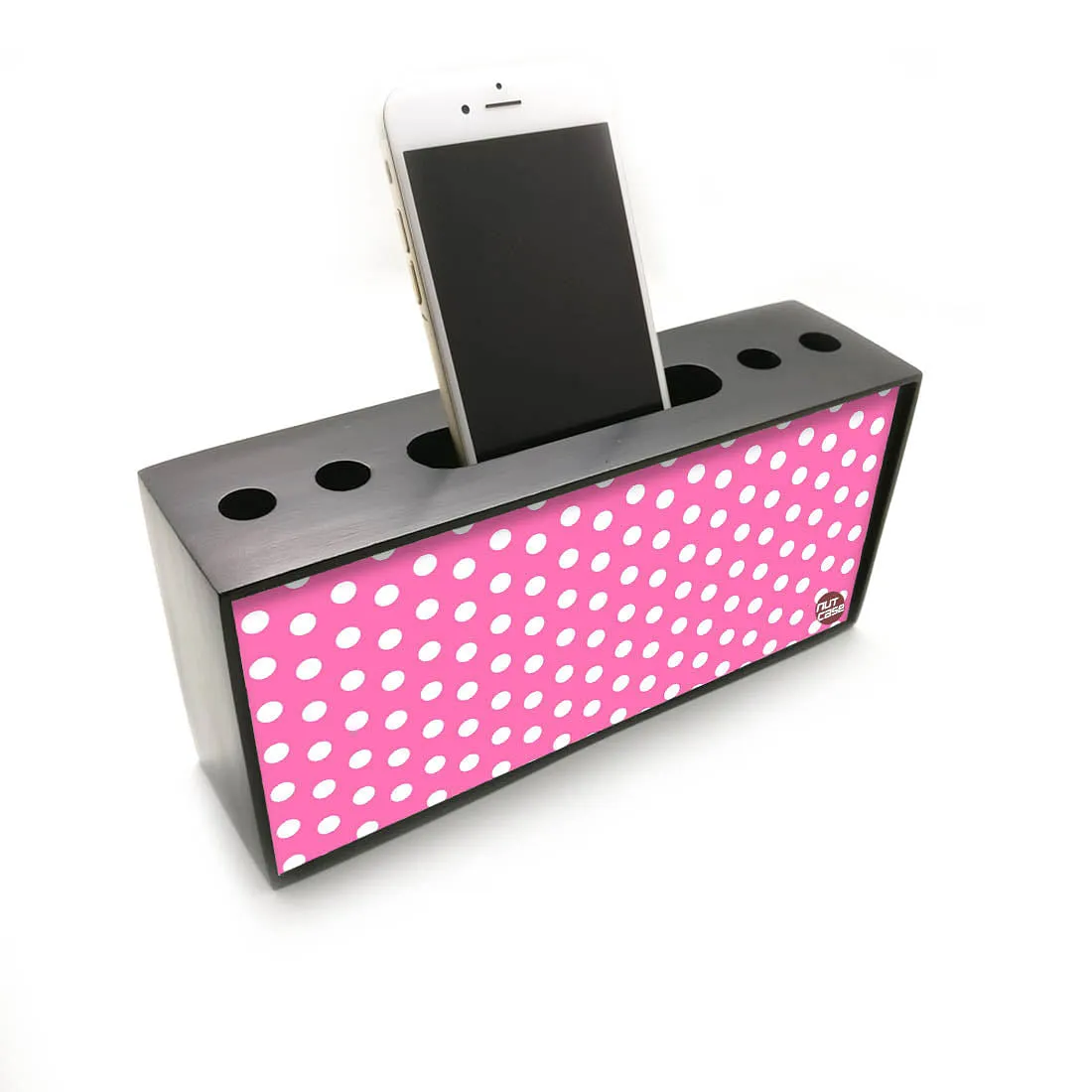 Pen Mobile Stand Holder Desk Organizer - Pink Polka Dots