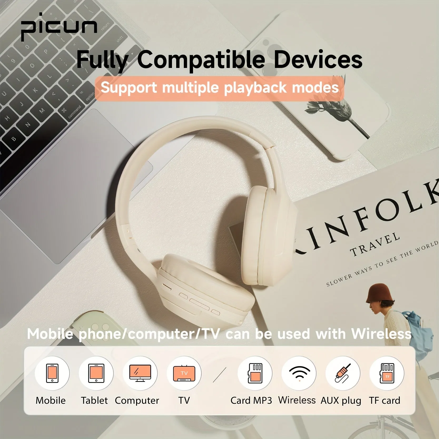 Picun Headphones | Wireless Headset For Computer Phone Tablet