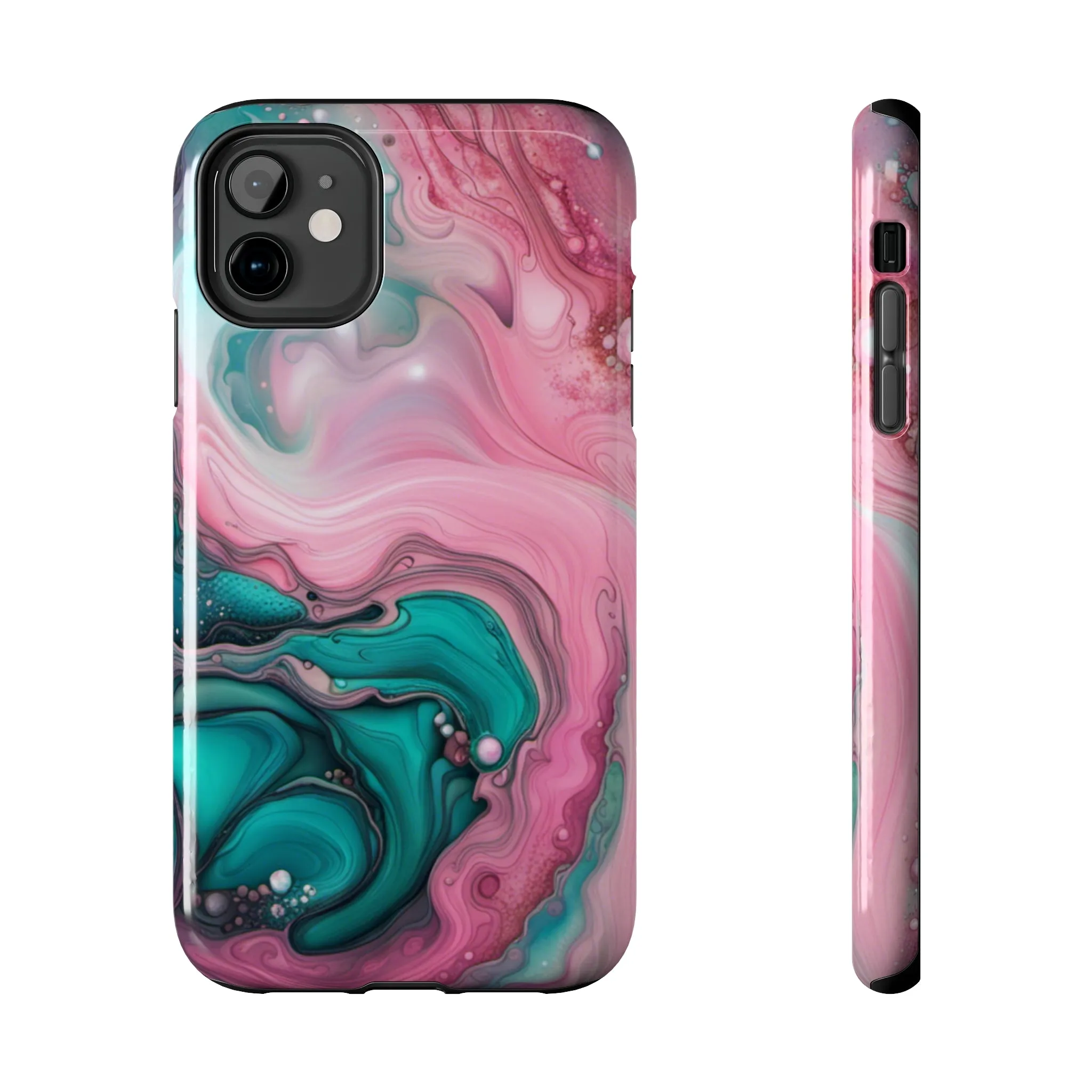 Pink and Teal Alcohol Ink Pattern Design Phone Case compatible with a large variety of iPhone models, Phone Case, Gift