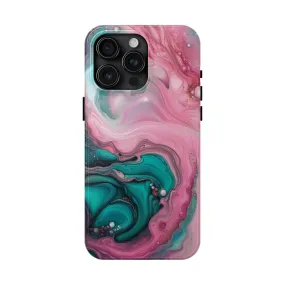 Pink and Teal Alcohol Ink Pattern Design Phone Case compatible with a large variety of iPhone models, Phone Case, Gift