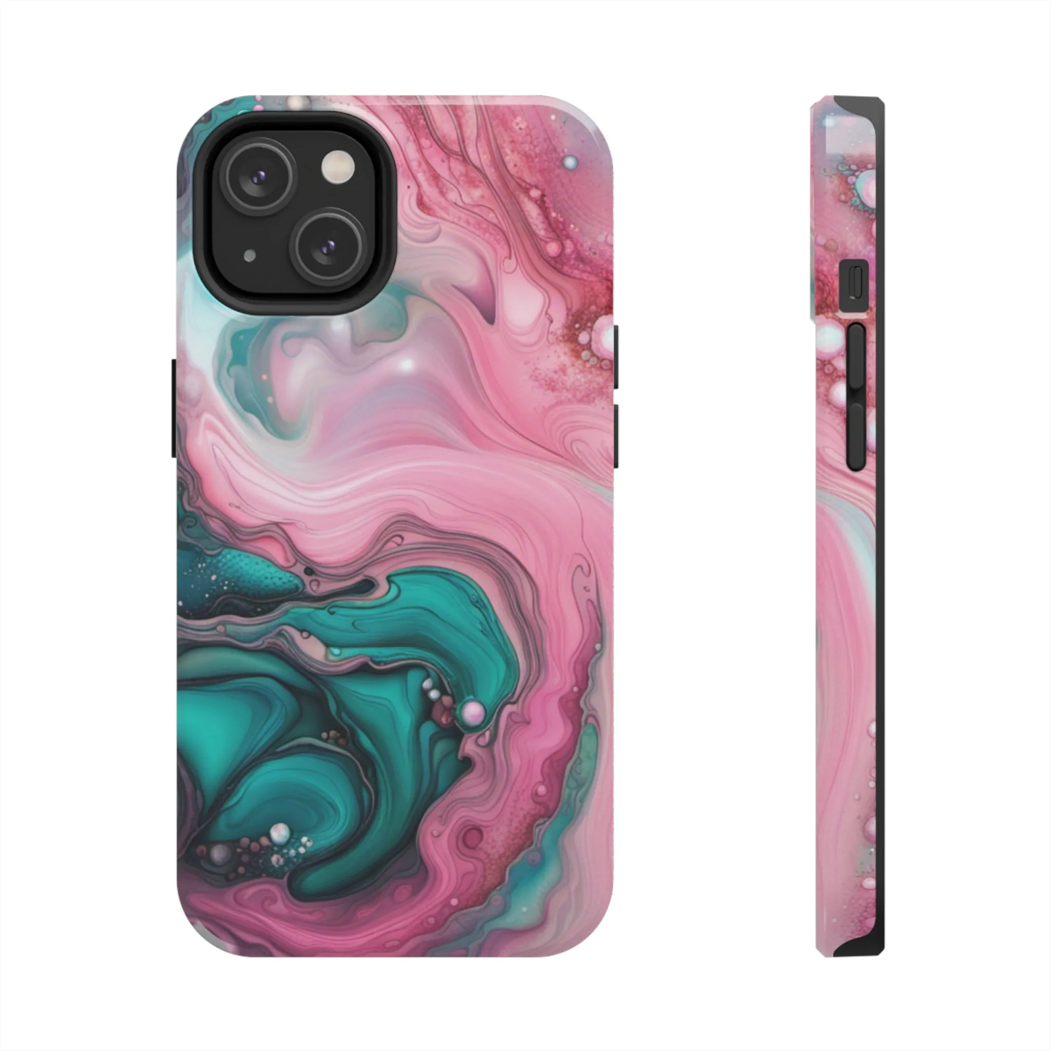 Pink and Teal Alcohol Ink Pattern Design Phone Case compatible with a large variety of iPhone models, Phone Case, Gift