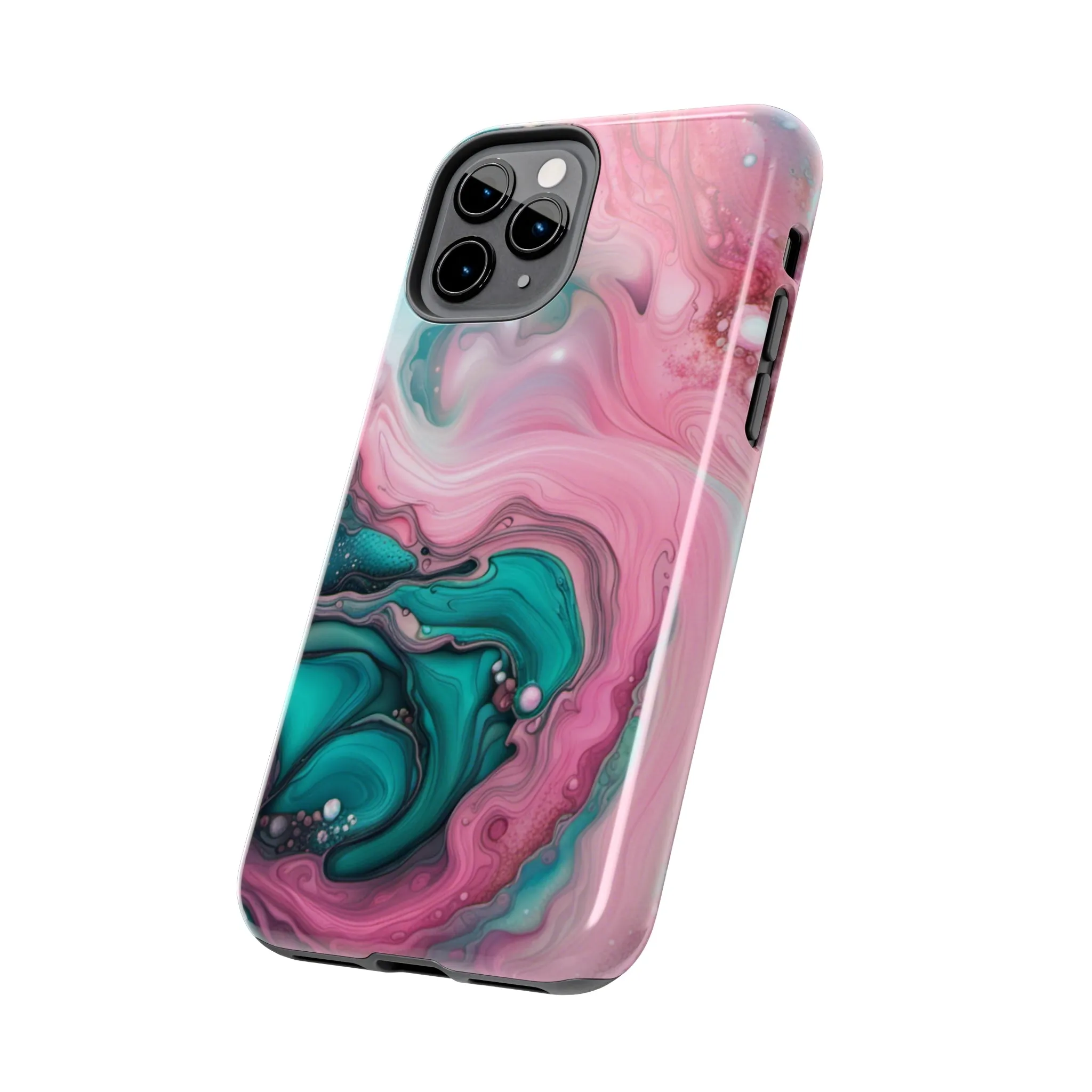 Pink and Teal Alcohol Ink Pattern Design Phone Case compatible with a large variety of iPhone models, Phone Case, Gift