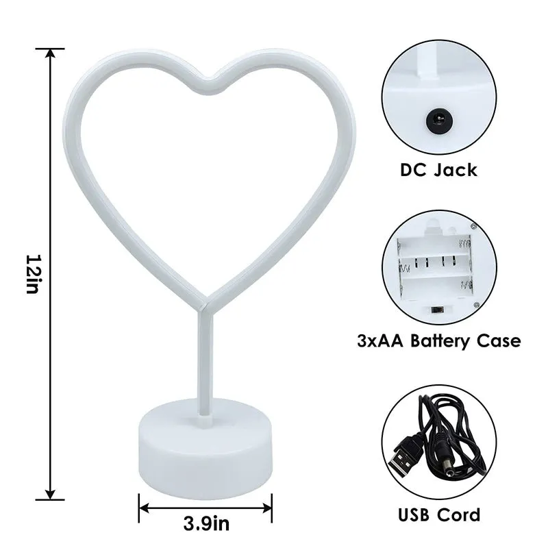 Pink Heart-shaped LED Neon Table Lamp Ornament Fantasy 3D