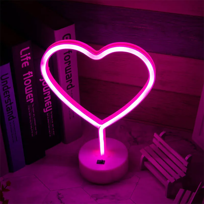 Pink Heart-shaped LED Neon Table Lamp Ornament Fantasy 3D