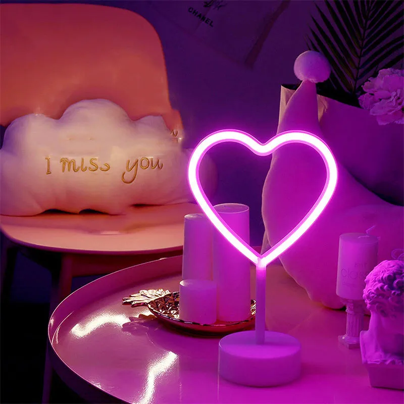 Pink Heart-shaped LED Neon Table Lamp Ornament Fantasy 3D