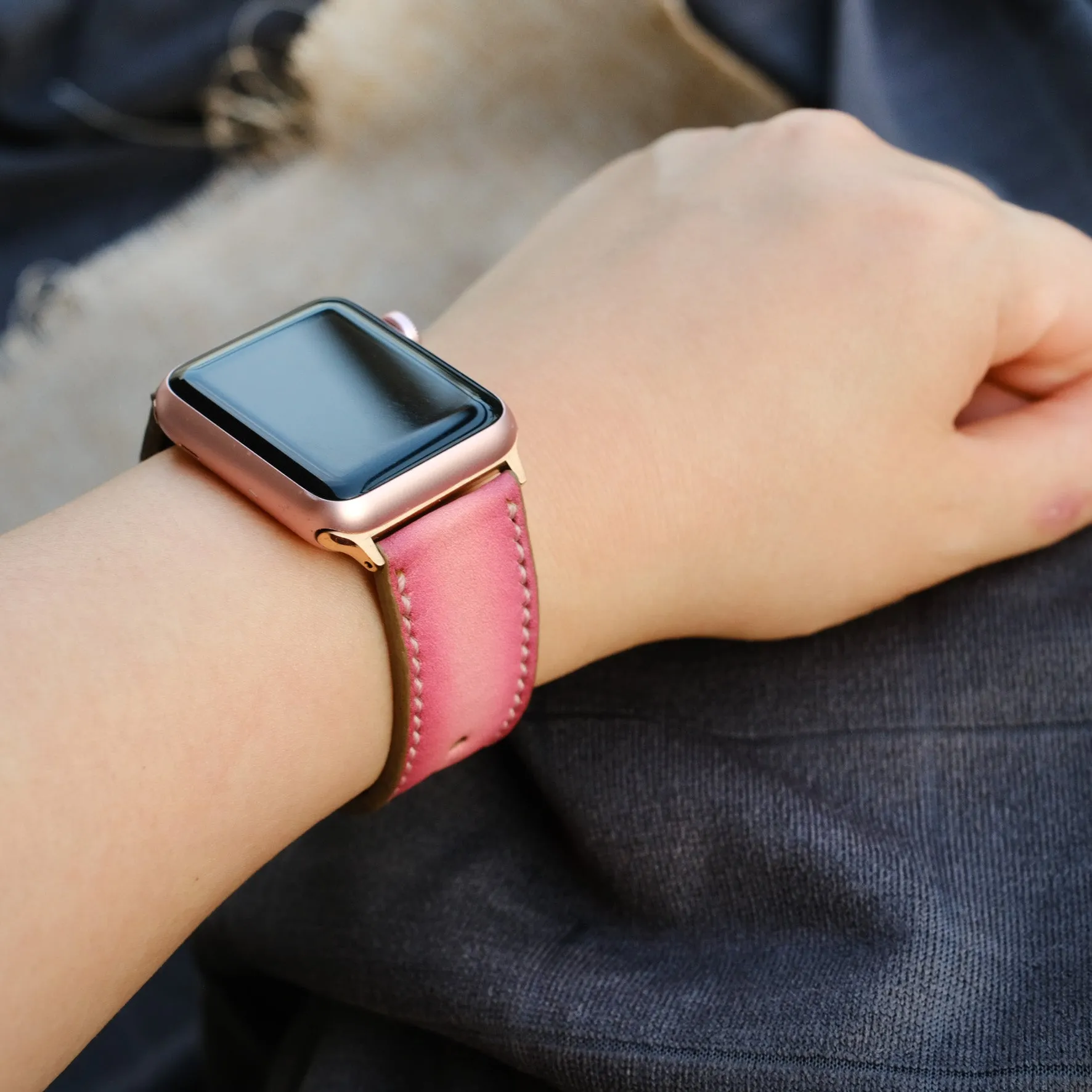 Pink Leather Apple Watch Strap For All Series