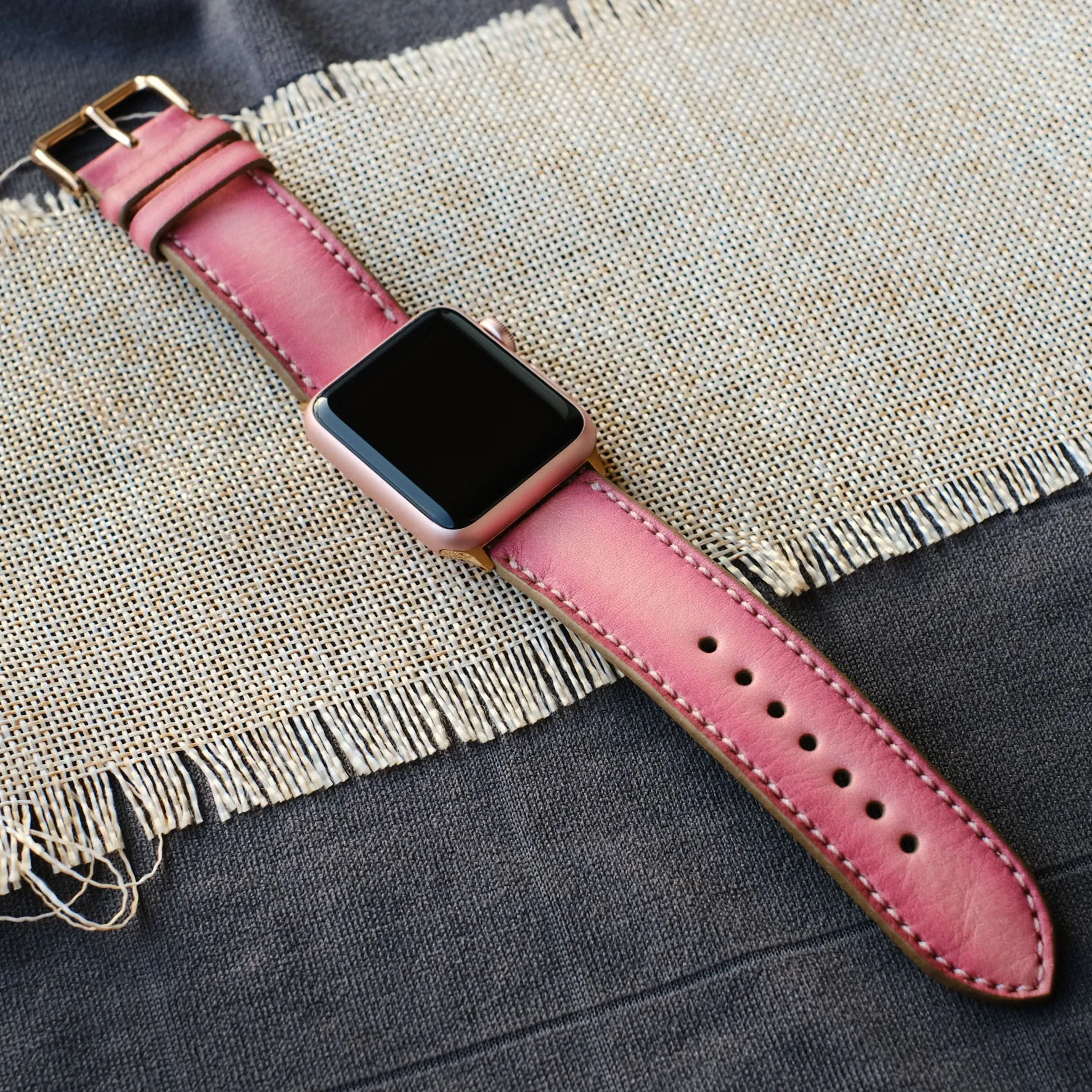 Pink Leather Apple Watch Strap For All Series