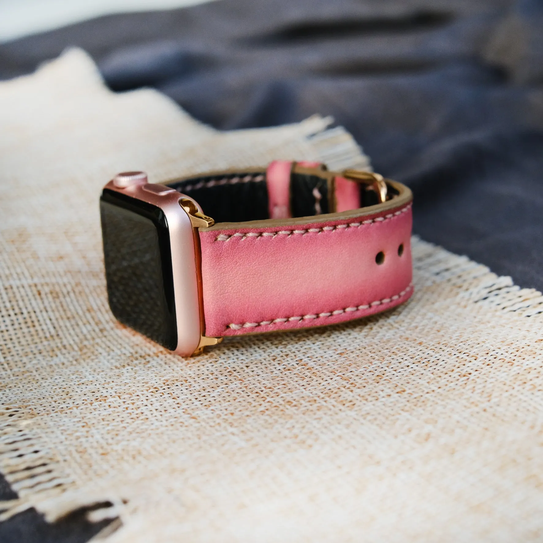 Pink Leather Apple Watch Strap For All Series