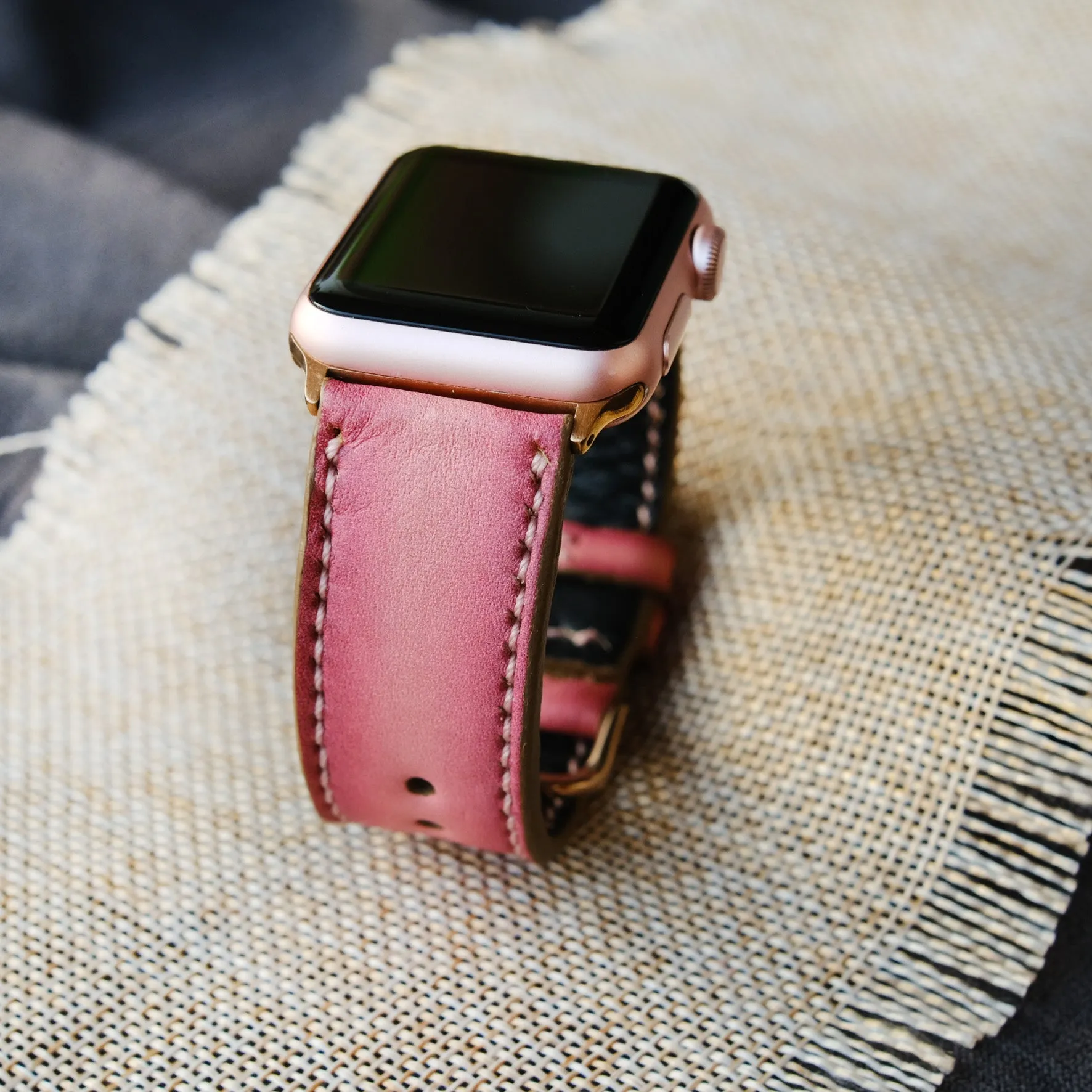 Pink Leather Apple Watch Strap For All Series