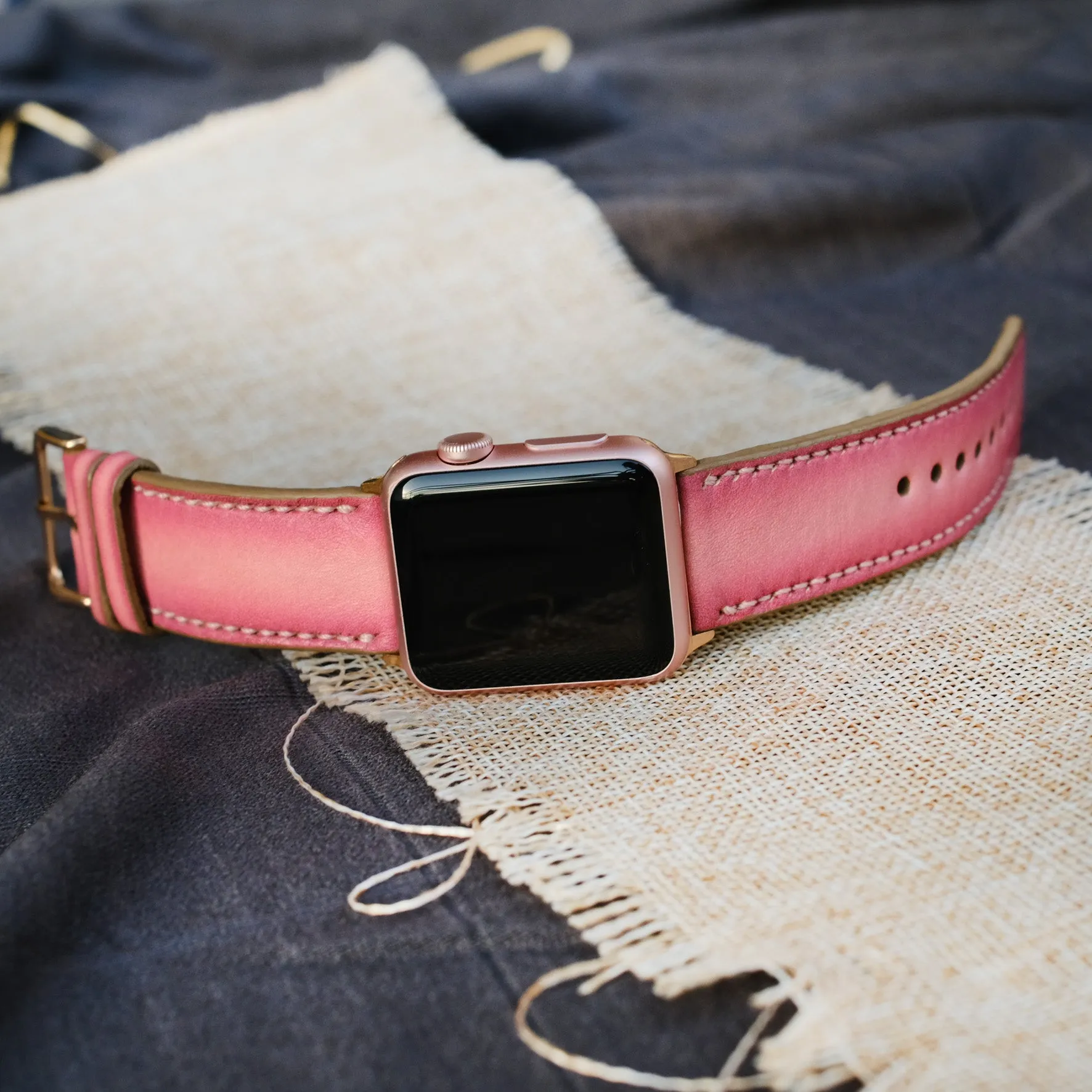 Pink Leather Apple Watch Strap For All Series