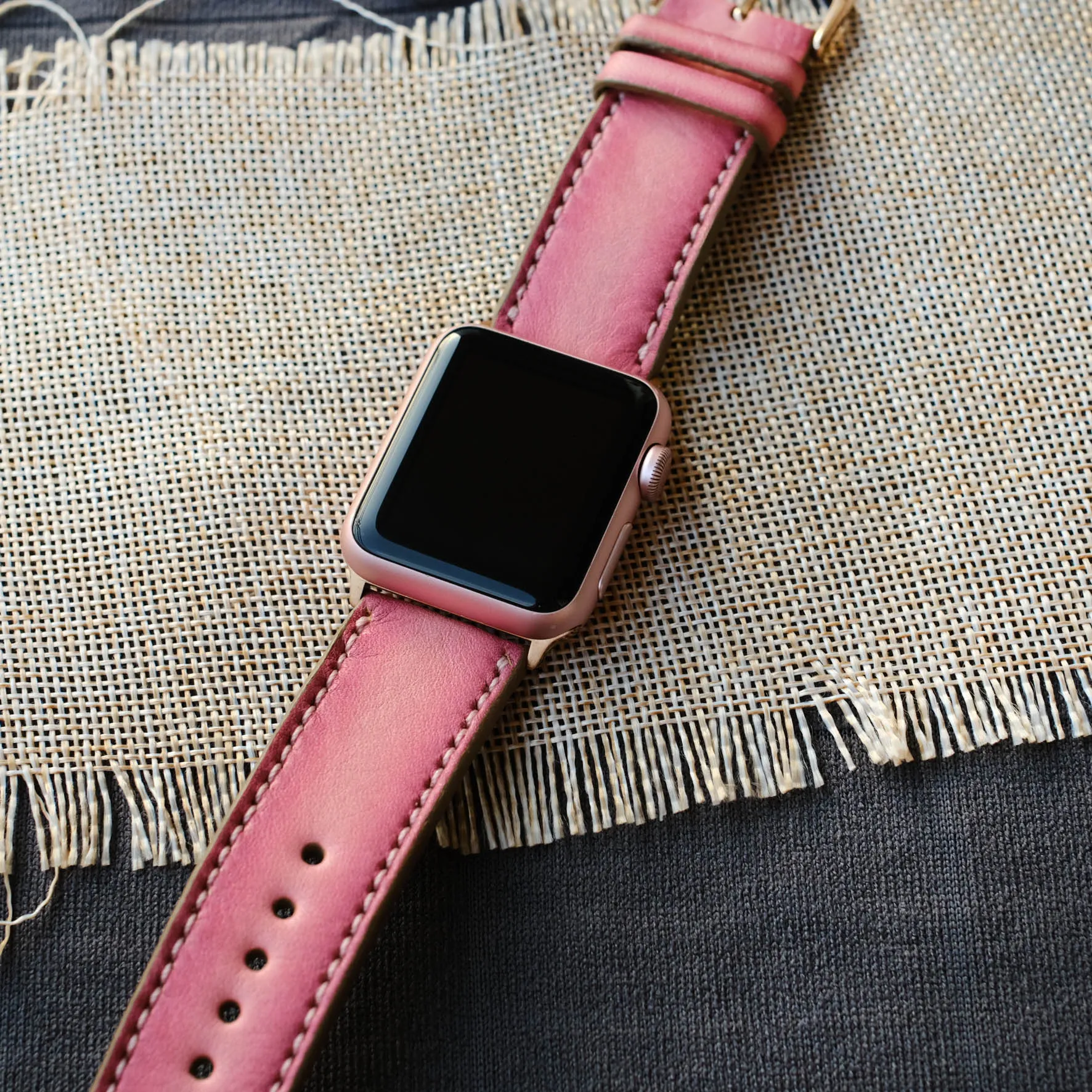 Pink Leather Apple Watch Strap For All Series