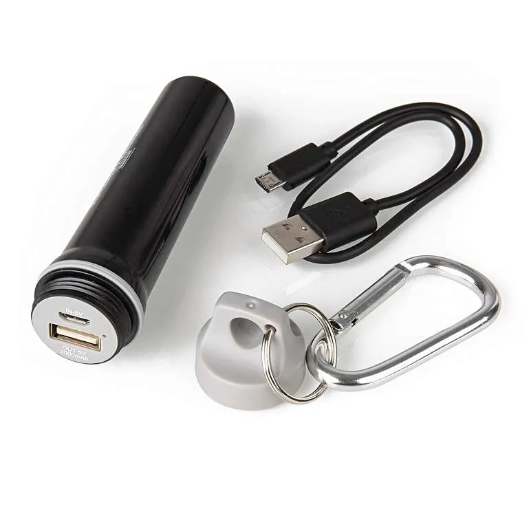 Power bank portable splash proof with carabiner clip in black