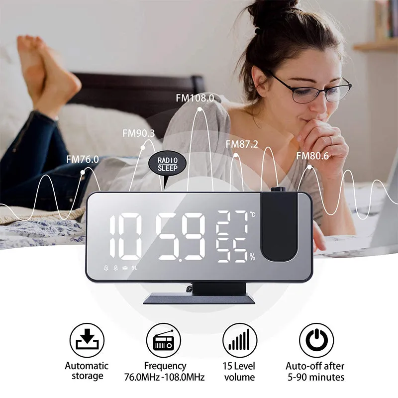 Projection LED Digital Alarm Clock Dual Temperature & Humidity Display Clock