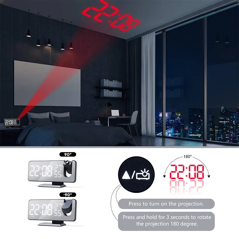 Projection LED Digital Alarm Clock Dual Temperature & Humidity Display Clock