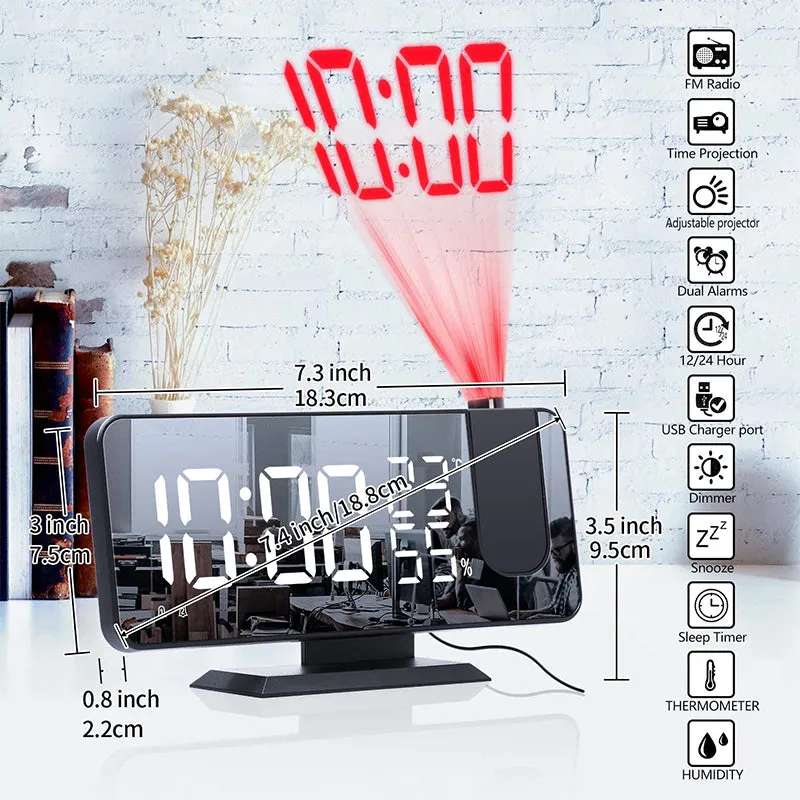 Projection LED Digital Alarm Clock Dual Temperature & Humidity Display Clock