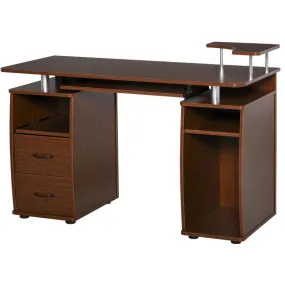 ProperAV Extra Office Desk with Keyboard Tray, Shelves & Drawers - Brown