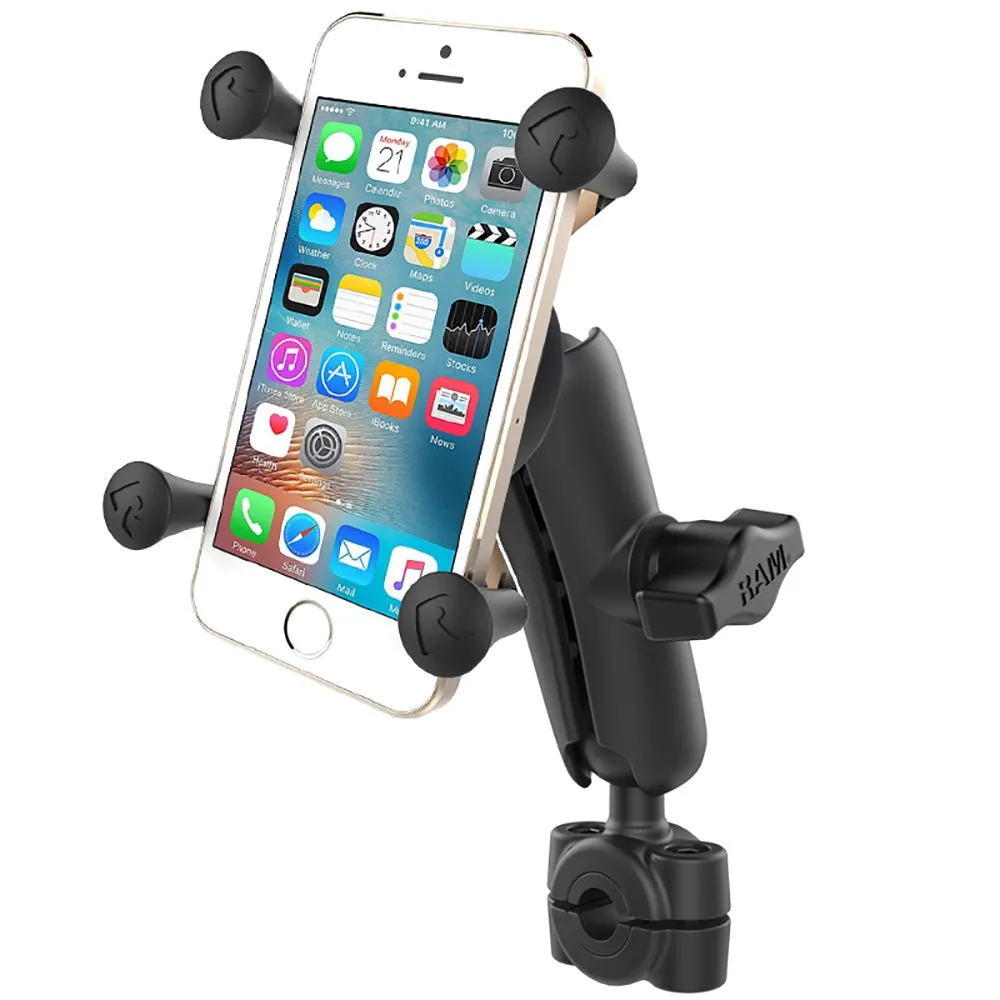 RAM Mount RAM Torque 3/8" - 5/8" Diameter Mini Rail Base with 1" Ball, Medium Arm and X-Grip for Phones [RAM-B-408-37-62-UN7U]