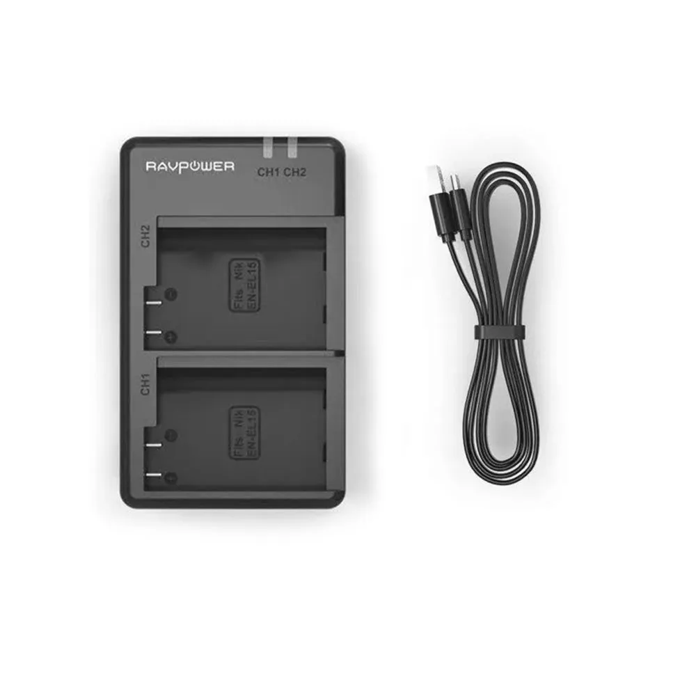 RAVPower (2-Pack) EN-EL15 EN-EL15a ENEL15 ENEL15a Battery & Dual Charger Kit for Nikon D7100 D750 D7000 D7200 D7500 D810 D610 D800 D859 D600 D800e D810a DSLR Camera with Micro USB Charging Port