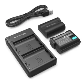 RAVPower (2-Pack) EN-EL15 EN-EL15a ENEL15 ENEL15a Battery & Dual Charger Kit for Nikon D7100 D750 D7000 D7200 D7500 D810 D610 D800 D859 D600 D800e D810a DSLR Camera with Micro USB Charging Port