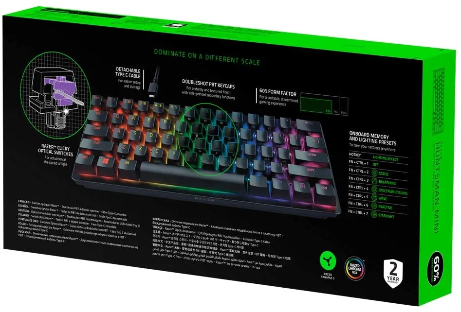 Razer Huntsman Mini, Gaming Keyboard, Optical, Clicky Purple Switch, 60% Layout