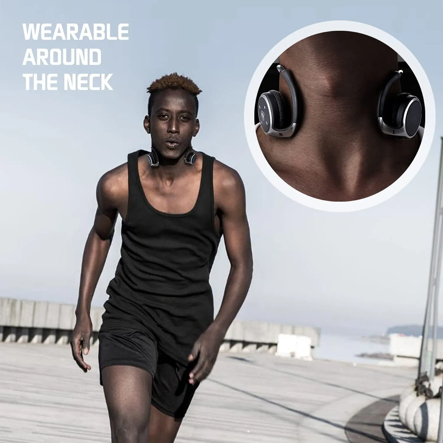 RTUSIA Small Bluetooth Headphones Wrap around Head - Sports Wireless Headset with Built in Microphone and Crystal-Clear Sound, Foldable and Carried in the Purse, and 12-Hour Battery Life, Black