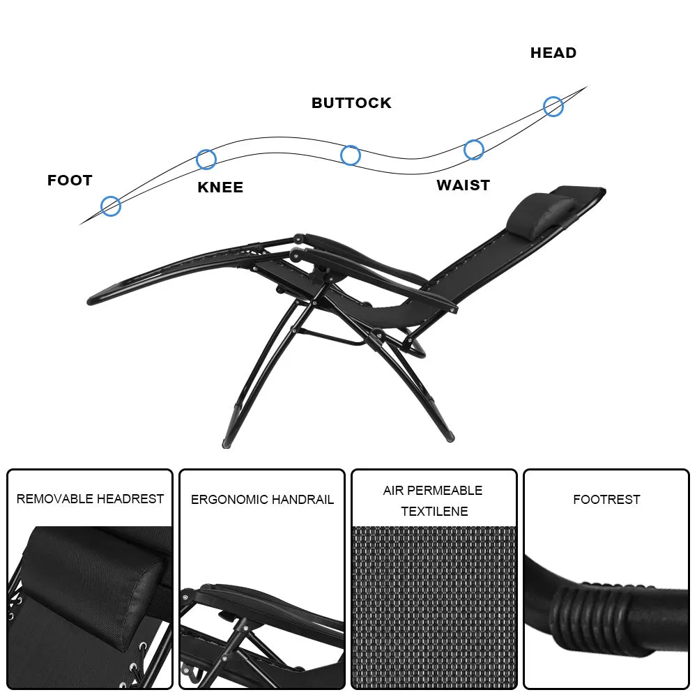 Set of 2 Folding Recliner Garden Leisure Beach Chair with Headrest for Garden Outdoor Camping