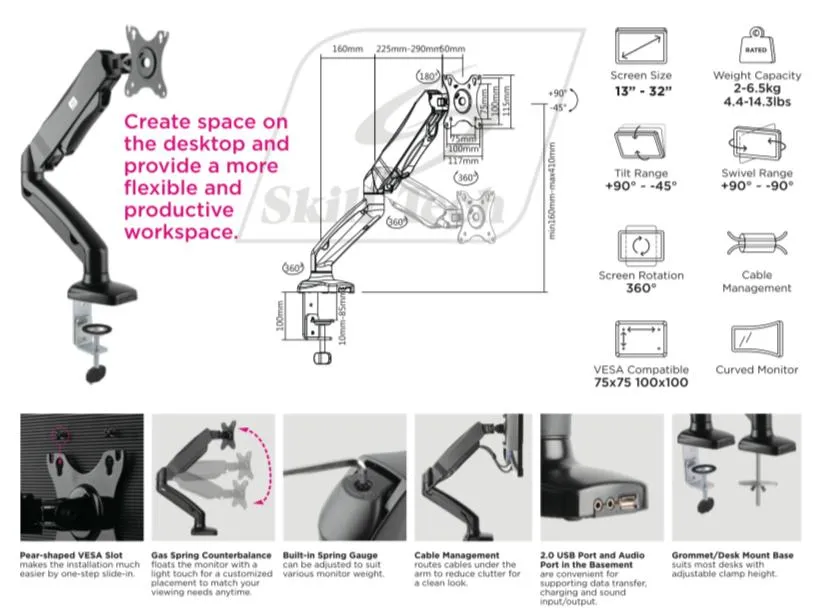 Single Monitor Gas Spring Deskmount - SH 130 C012 (Fits Most 17" ~ 32")